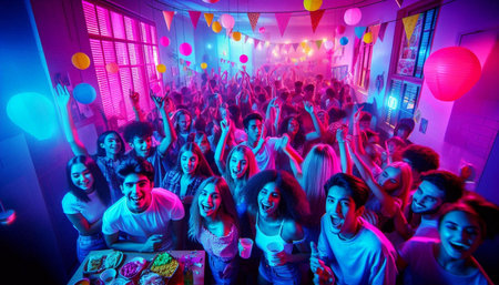 Group of young people having fun at a party in a nightclub.