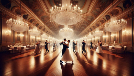 Wedding couple dancing in the hall of a luxury hotel.