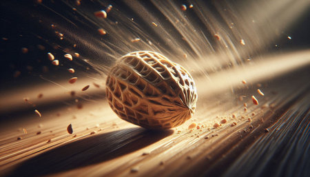 3d rendering of a nut in the beam of light on a dark background