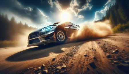 racing car on the road at sunset. 3d rendering.