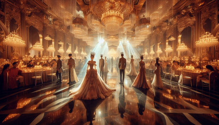 Wedding couple in the room of the royal palace. 3d rendering