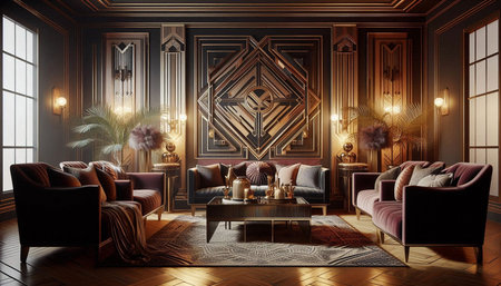 Luxury living room interior design. 3D render. Vintage style.