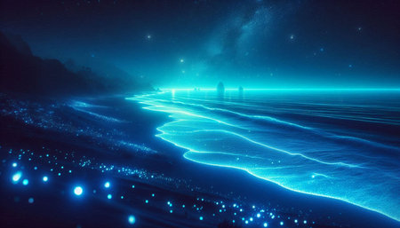Futuristic landscape with glowing neon lines. 3d rendering.