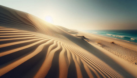 Sand dunes in the desert at sunset, Corralejo, Fuerteventura, Canary Islands, Spain