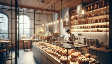 Coffee shop interior. Coffee shop design. 3d rendering