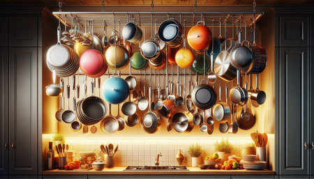 Kitchen interior with a lot of utensils. 3d rendering