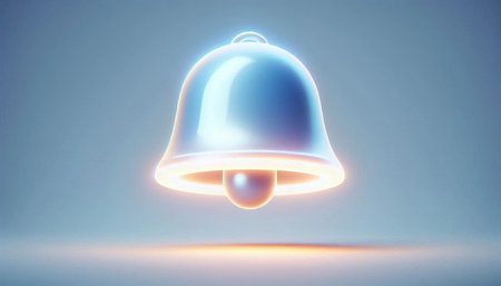 3d rendering of a bell in neon light on a blue background