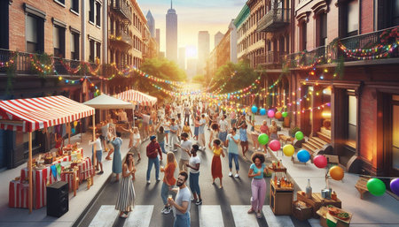 Crowd of people walking in the street at New York City, USA.