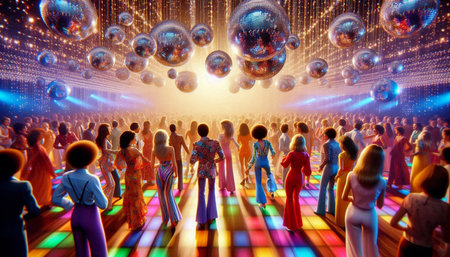 Crowd of people watching a concert in the night club. 3D rendering
