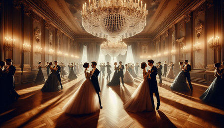 Wedding couple dancing in the hall of a luxury palace.
