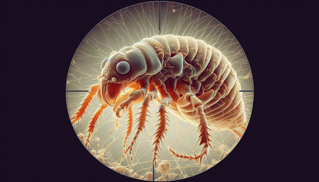 Digital illustration of a flea in digital colour background with vignette
