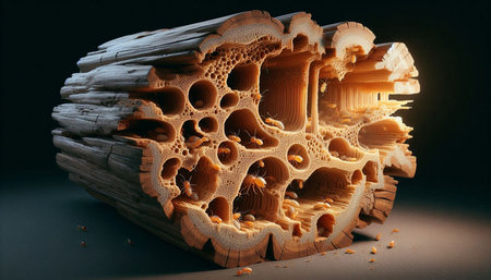3d rendering of a structure of wood on a black background.