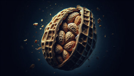 Walnuts in a basket on a dark background. 3d rendering