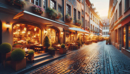 Street in the old town of Nuremberg at sunset, Germany