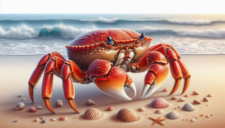 Crab on the beach. 3D illustration. Nature composition.