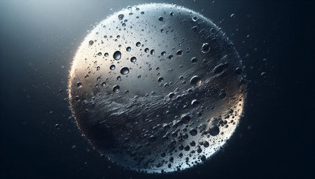 Close up view of planet surface with water drops. 3D rendering