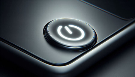 Closeup of a power button on a black car interior. 3D rendering