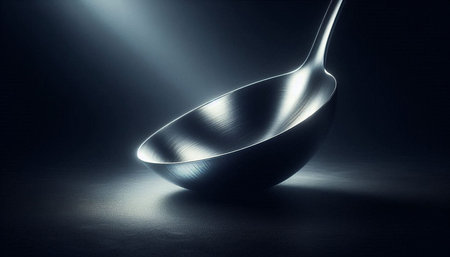 Stainless steel frying pan in dark room, 3D rendering