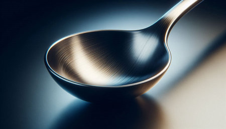 Spoon on a dark background with some reflections on the surface.