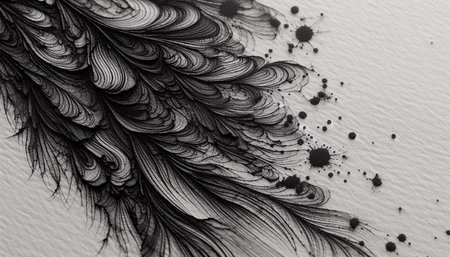 Macro closeup of fractal black and white feathers texture background
