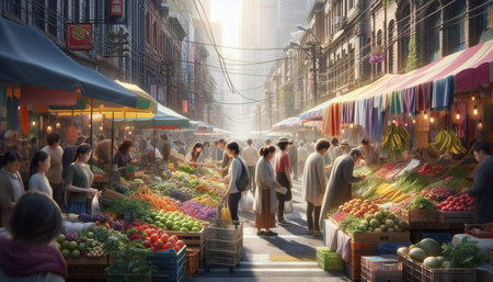 Unidentified people visit the vegetable market in Hong Kong.