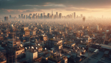 panoramic view of the city at sunset. 3d rendering
