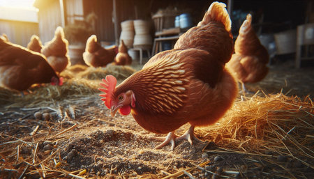 chickens on the traditional free range poultry farm in the village