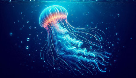 Jellyfish in the deep blue sea. 3d illustration.