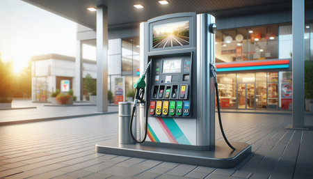 Gas station in the city. 3d rendering. Computer digital image.