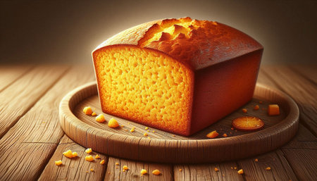 Piece of pumpkin bread on cutting board. 3d illustration.
