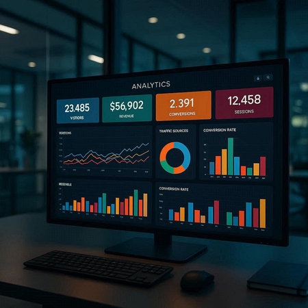 Businessman analyzing financial data on computer screen in office. Accounting concept