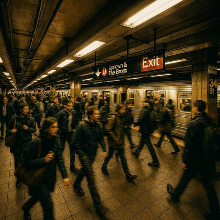 Motion blur of people in the subway station. Intentional motion blur