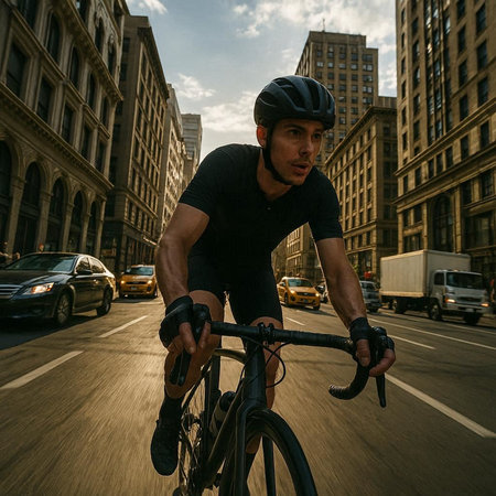 Cyclist riding a bicycle on the streets of New York City