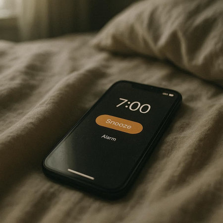 Mobile phone with a tracking app on the screen lies on the bed