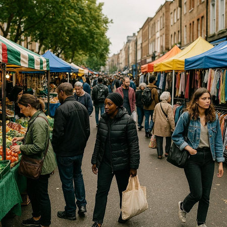 People shopping at Borough Market in London, UK