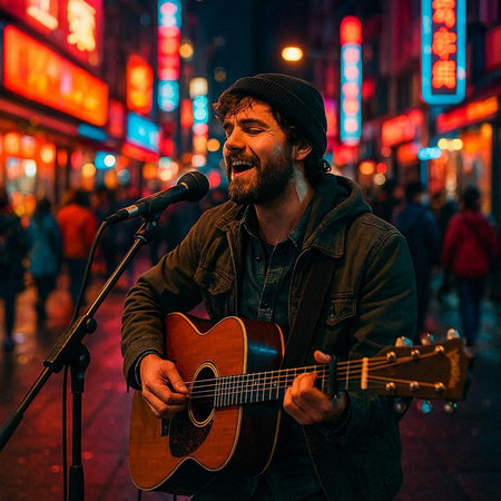 Unidentified street musician playing guitar in London. London is the capital and most populous city of England.