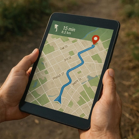 GPS navigation system on digital tablet in hands. GPS navigator concept