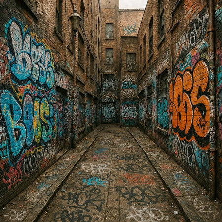 Graffiti on the walls of an abandoned factory building. 3d rendering