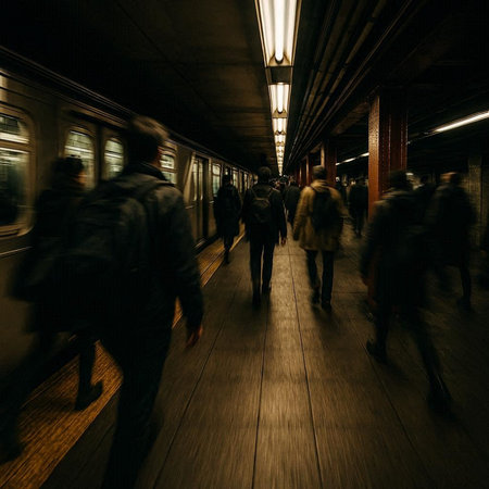 passengers in the subway station in motion blur. long exposure.
