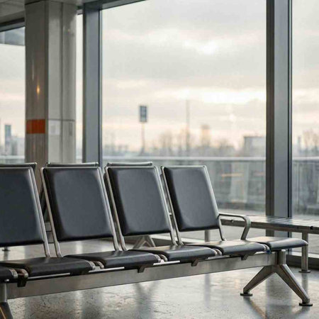 Waiting room at the airport. Empty seats in the terminal.