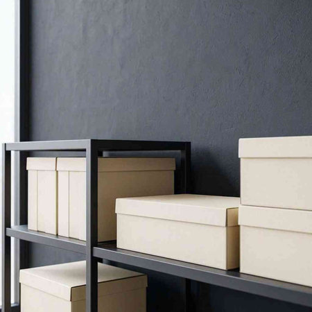 3d rendering of a stack of boxes on a shelf in a room