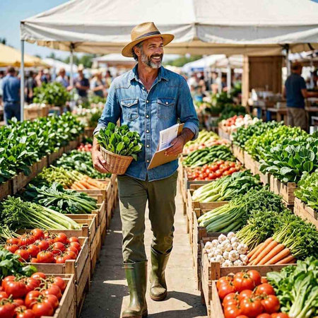 Portrait of a senior man selling vegetables at a farmers market.