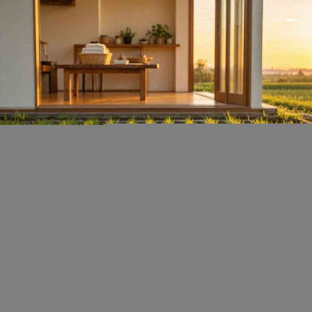 wooden table and chairs in the garden at sunset. High quality photo