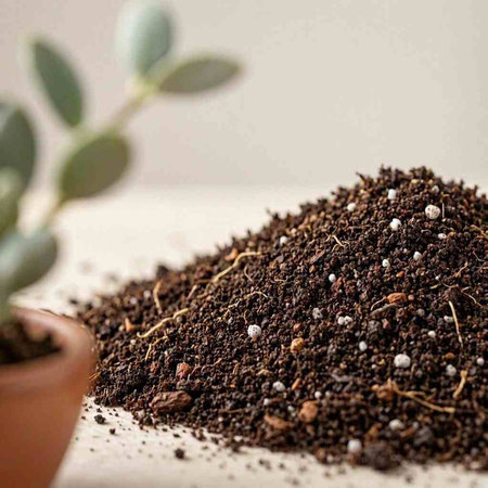 Culinary background with soil and eucalyptus plant