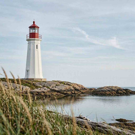 Lighthouse on the coast of the Baltic Sea in Warnemunde