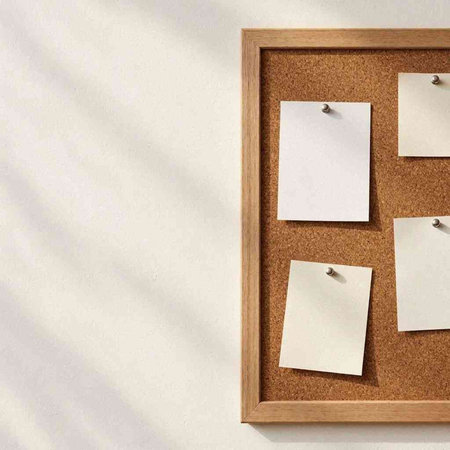 3d render of cork board with blank paper notes attached to it