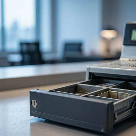 Close-up of a cash register in a modern office. Selective focus.