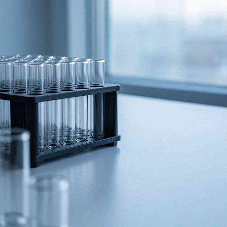 Laboratory glassware with liquid in a test tube on a table