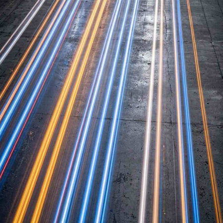 abstract background of light trails on the street, long exposure photo