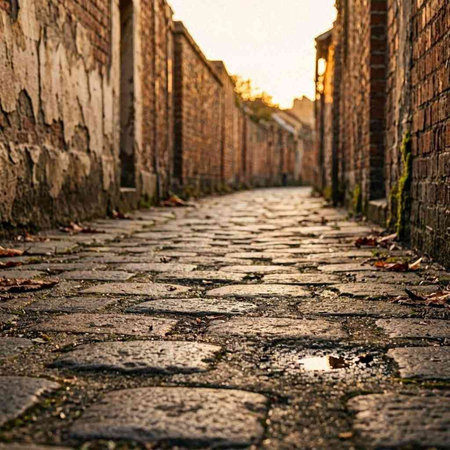 Old cobblestone street in the old town of Prague, Czech Republic